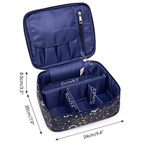 Neceser de viaje para maquillaje, organizador grande para mujeres y niñas (Galaxia azul)