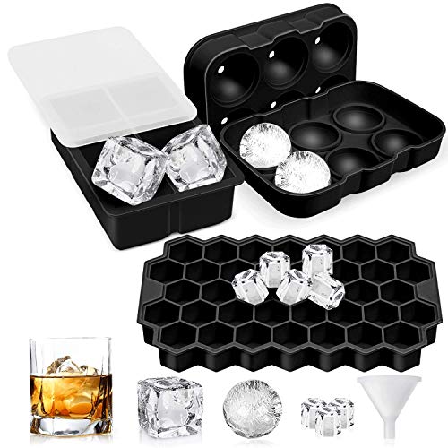 Newdora 3pcs Cubitera Hielo Moldes para Cubitos de Hielo Molde, Silicona Sin BPA Bandeja de Hielo con Tapa para Congelarse Alimentos para Bebés,Cola,Cócteles,Whisky, Negro