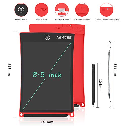 Newyes 8,5" Tableta gráfica | Tableta de Escritura LCD | Tablet para niños | Ideal como Pizarra Digital para Aprender a Leer, Escribir y para Manualidades | Juguete Educativo (Rojo)