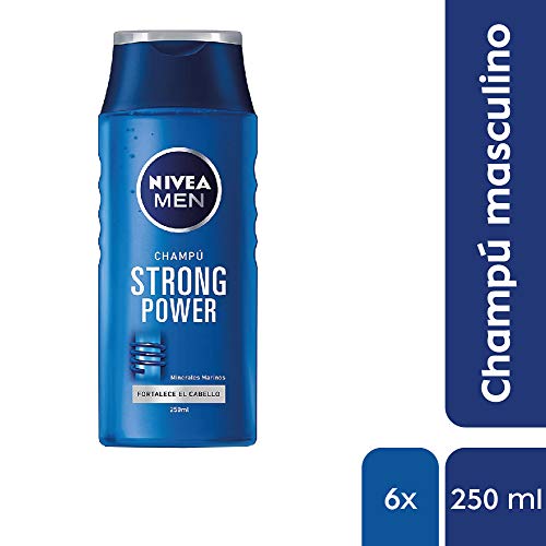 NIVEA MEN Strong Power Champú para hombre, para dar volumen y fortalecer el cabello, reparador - pack de 6 x 250 ml