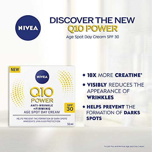 NIVEA Q10 Power Crema antiarrugas + reafirmante antimanchas de edad SPF30 (50 ml), crema facial antienvejecimiento con creatina y Q10, reduce la apariencia de arrugas