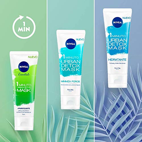 NIVEA Urban Skin Detox Mascarilla Purificante 1 Minuto en pack de 6 (6 x 75 ml), mascarilla facial detox, mascarilla de cuidado facial con efecto peeling exfoliante