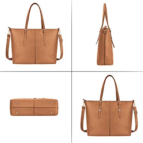 NUBILY Bolsos de Mujer Bolso para Portatil 15.6 Pulgadas Bolso Grande Bolso Tote Bolso de Hombro Bolso Shopper Bolso de Cuero Marrón