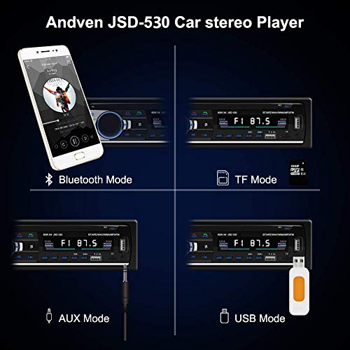 [Nuevo Version] Andven Autoradio Bluetooth, 4×60W FM Radio de Coche, Manos Libres Radio Estéreo de Coche, Apoyo Control Remoto, Doble USB, TF, función AUX