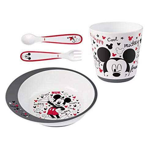 Nuk Mickey Mouse - Set de Vajilla para Niños (9+ meses) con Plato, Vaso , Cuchara y Tenedor