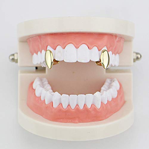 Nunca te rindas Hombres lujosos Solo Chapado en Oro Hip Hop Bling Dientes Diente Vampiro Colmillos - Alto Brillo para Adultos Disfraces Fiesta Accesorios (Color : Oro)