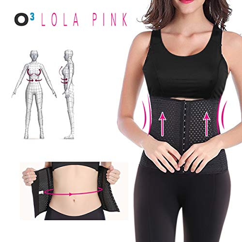 O³ Corset Reductor Adelgazante Mujer – Tallas S – XXXL | Fajas Reductoras Adelgazantes para Body Mujer Lola Pink– Fajas Colombianas Cómodas y Ligeras – Negro L/40