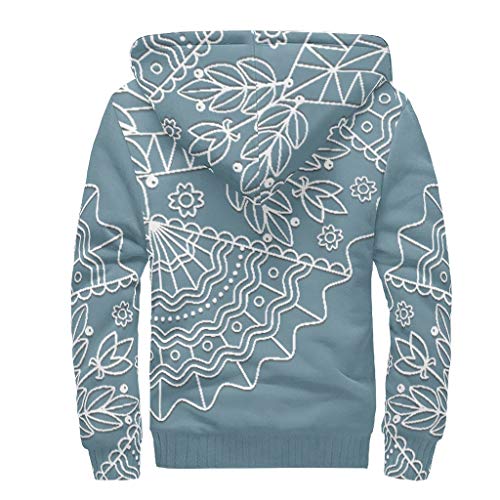 O5KFD&8 - Sudadera con Capucha y Cremallera para Hombre, diseño de Mandala, Color Azul, Unisex, Blanco, XX-Large