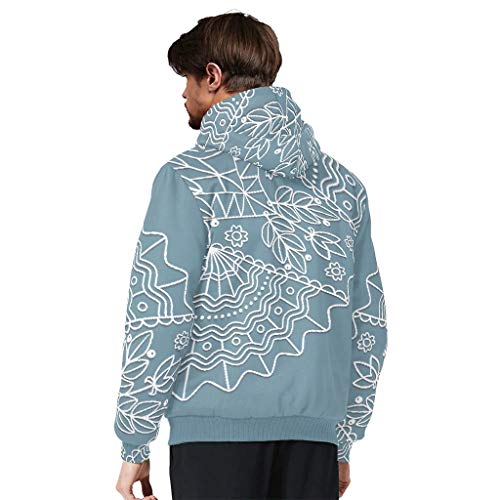 O5KFD&8 - Sudadera con Capucha y Cremallera para Hombre, diseño de Mandala, Color Azul, Unisex, Blanco, XX-Large