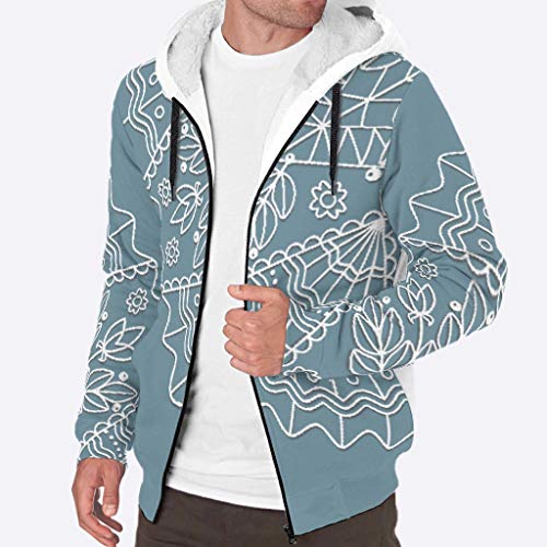 O5KFD&8 - Sudadera con Capucha y Cremallera para Hombre, diseño de Mandala, Color Azul, Unisex, Blanco, XX-Large