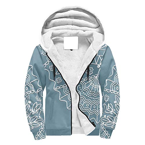 O5KFD&8 - Sudadera con Capucha y Cremallera para Hombre, diseño de Mandala, Color Azul, Unisex, Blanco, XX-Large