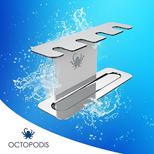 Octopodis – Portacabezales para cepillos de dientes eléctricos, acero inoxidable, compatible con Oral B Braun, Sonicare, Waterpik, fijación por medio de adhesivo o instalación libre