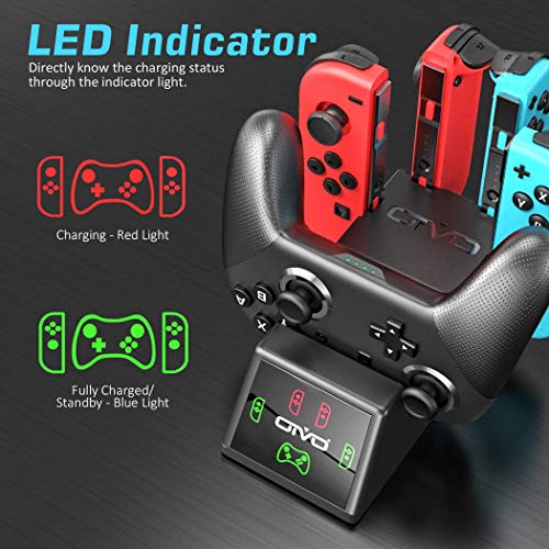 OIVO Base de Carga para Nintendo Switch Joy-con e Mandos, Soporte Carga 5 en 1 Cargador para Nintendo Switch con Indicador LED