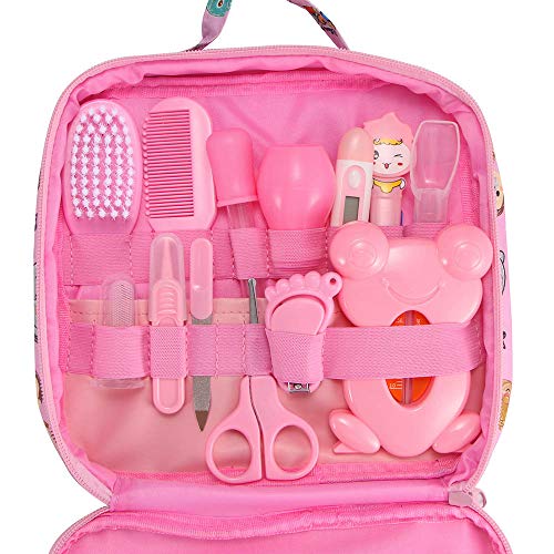 ONEVER 13 Unids Bolsa de Cuidado de la Salud Bebé Higiene Diaria de Uña Clipper Tijeras Cepillo Peine Peine Cuidado de Manicura (pink)