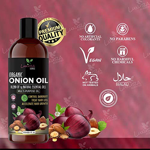 Onion Hair Oil 250 ML with 14 Essential Oils, Multi-Purpose Hair Growth Oil/Serum For Complete Hair Treatment with Argan, Bhringraj, Hibiscus, Sesame,Amla,Sweet Almond, Olive and more.