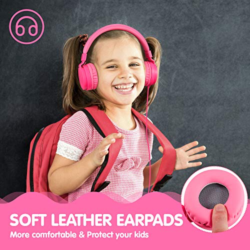 ONTA® Auriculares para Niños,Plegable Cómodos Auriculares Niños con Seguro Material,Auriculares Infantiles con Ligera Diadema,Estéreo Cerrados Cascos para Niños -Rosa