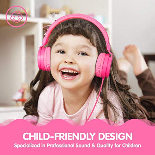 ONTA® Auriculares para Niños,Plegable Cómodos Auriculares Niños con Seguro Material,Auriculares Infantiles con Ligera Diadema,Estéreo Cerrados Cascos para Niños -Rosa