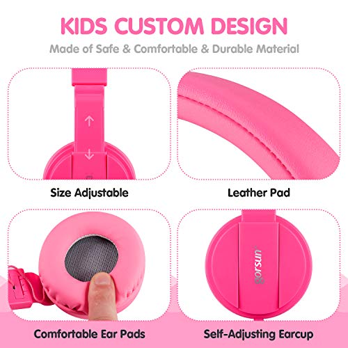 ONTA® Auriculares para Niños,Plegable Cómodos Auriculares Niños con Seguro Material,Auriculares Infantiles con Ligera Diadema,Estéreo Cerrados Cascos para Niños -Rosa