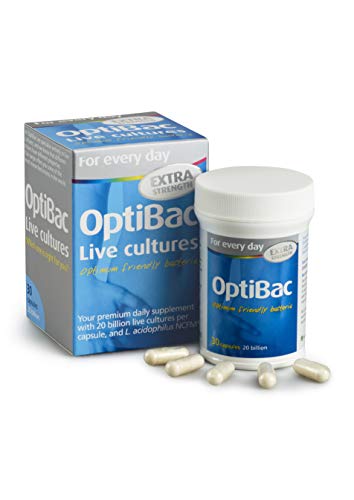 OptiBac Para Cada Día EXTRA Fuerza | Suplemento Natural de 20 Mil Millones de Bacterias Buenas | Lactobacillus Acidophilus NCFM Fórmula de Cepas Múltiple | Suministro Para Un Mes | 30 Cápsulas