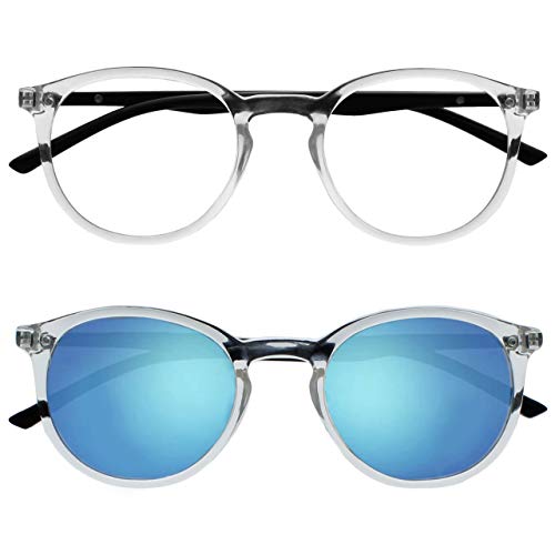 Opulize Met Paquete Doble Gafas De Lectura Con Lectores De Sol Grande Redondo Claro Negro Hombres Mujeres Bisagras Resorte RS60-C +2,00