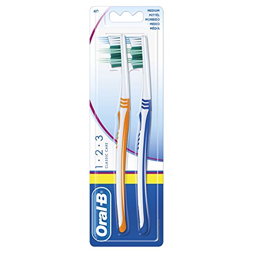 Oral - B 1-2-3 Classic care Cepillos de dientes dureza media, pack de 3 x 2 cepillos, colores surtidos