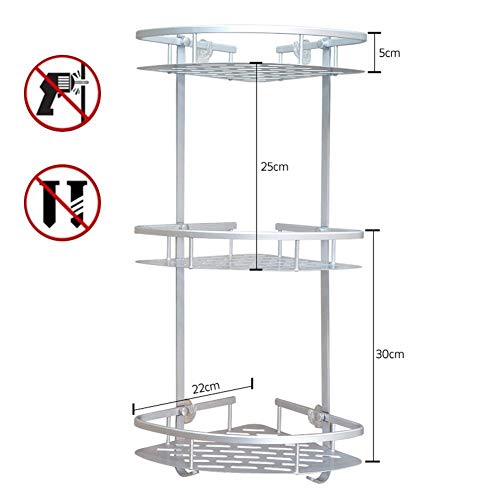 Organizador estantería esquinero adhesivo de 1, 2, 3 pisos de ducha con cesta de aluminio, organizador con ganchos, accesorios de baño triangulares, 3-Tier