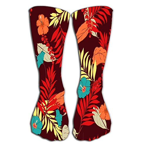 ouyjian Outdoor Sports Men Women High Socks Stocking Beautiful Summer Hawaii Print Beautiful Artistic Bright Summer Tropical Exotic Forest Colorful Simple Tile Length 19.7"(50cm) Colorful 7029