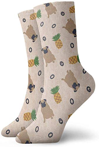 ouyjian Socks Breathable Klnsha7 Primitive Pug and Pineapple Crew Sock Exotic Modern Women & Men Printed Sport Athletic Socks 11.8in