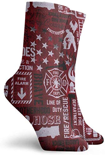 ouyjian Socks Breathable Red Firefighter Pattern Crew Sock Exotic Modern Women & Men Printed Sport Athletic Socks 11.8in