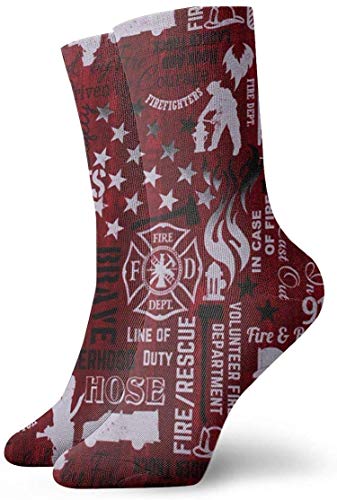 ouyjian Socks Breathable Red Firefighter Pattern Crew Sock Exotic Modern Women & Men Printed Sport Athletic Socks 11.8in