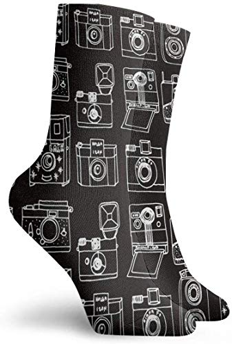 ouyjian Socks Breathable Vintage Cameras Black Crew Sock Exotic Modern Women & Men Printed Sport Athletic Socks 11.8in