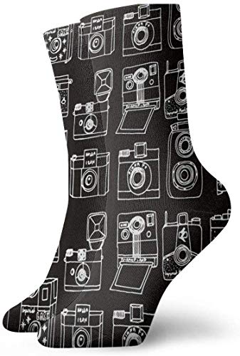 ouyjian Socks Breathable Vintage Cameras Black Crew Sock Exotic Modern Women & Men Printed Sport Athletic Socks 11.8in