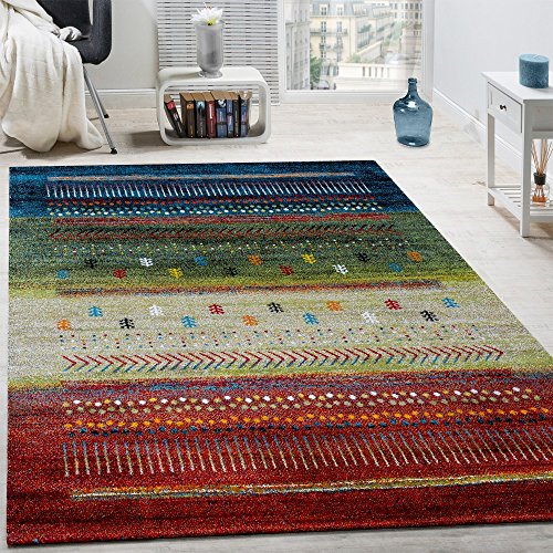 Paco Home Alfombra De Diseño Gabbeh Nómada Loribaft Contorneada Multicolor Roja Crema Verde Y Azul, tamaño:80x150 cm