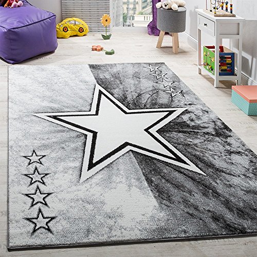 Paco Home Alfombra De Juegos para Habitación Infantil con Diseño Estrella Velour Corto Gris, tamaño:120x170 cm