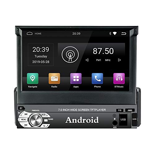 Panlelo PAT1 Android 9.0 Single DIN estéreo de Coche GPS navegación Quad Core 1G RAM/16G ROM 7 Pulgadas Pantalla táctil Unidad de Cabeza Unidad Am/FM/RDS Radio Plegable Monitor Audio BT WiFi