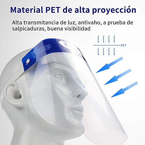 Pantalla Protección Facial - 10 Pcs Protector Facial de Seguridad, Cómoda, Visera Ajustable, Reutilizable, Ligera, Azul- para Hombres y Mujeres