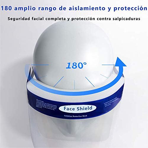 Pantalla Protectora Facial Transparente, Visera Protectora Reutilizable Antivaho (Pack de 10 unidades, Azul)