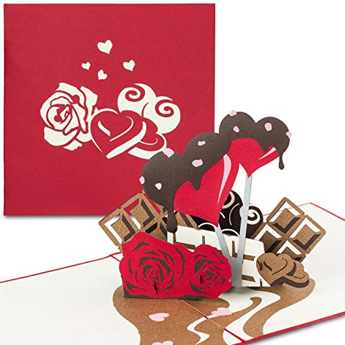 PaperCrush® - Tarjeta de cumpleaños "Sweet Love" en 3D con corazón y chocolate, tarjeta de regalo para novia o madre, romántica tarjeta de amor para mujer, aniversario de boda (Te amo)