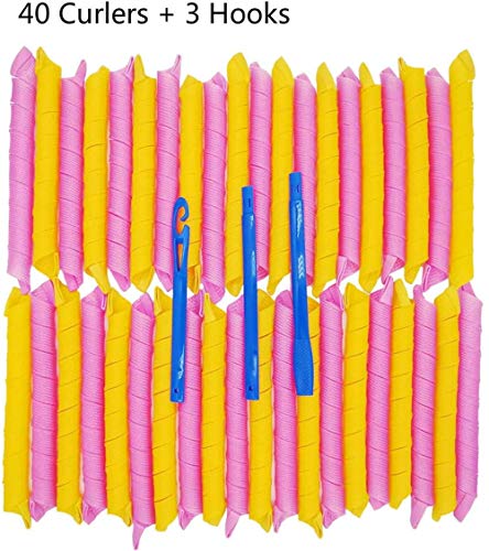 Paquete de 43 kits de peinado Magic Curlers para rizos en espiral, 40 rizadores para cabello sin calor y 3 ganchos para peinar, para cabello extra largo de hasta 22"(55 cm)