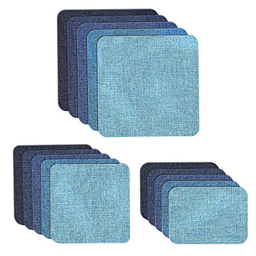 Parches Termoadhesivos, Muscccm 15 Piezas Parches de Vaqueros Coser o Planchar en Los Parches Apliques para Ropa Camiseta Jeans,5 Colores(5 x 5 pulgadas, 3 x 3 pulgadas, 2 x 3 pulgadas)