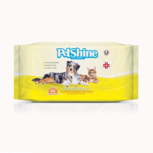 PETSHINE Toallitas húmedas, 240 toallitas desinfectantes para Perros, Gatos y Mascotas, 30X20 cm, toallitas desinfectantes con clorhexidina, toallitas húmedas sin Alcohol y parabenos con Aloe Vera