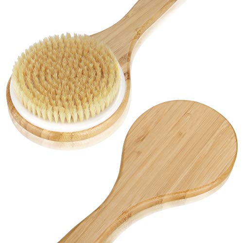 Philorn Cepillo de Baño, Cuerpo Cepillo con Mango Largo de 15.7" de Bambú, Suave Natural Cerdas Cepillo, Cepillo Espalda Ducha para Masaje, Promueve la Circulación Sanguínea, Celulitis Exfoliante