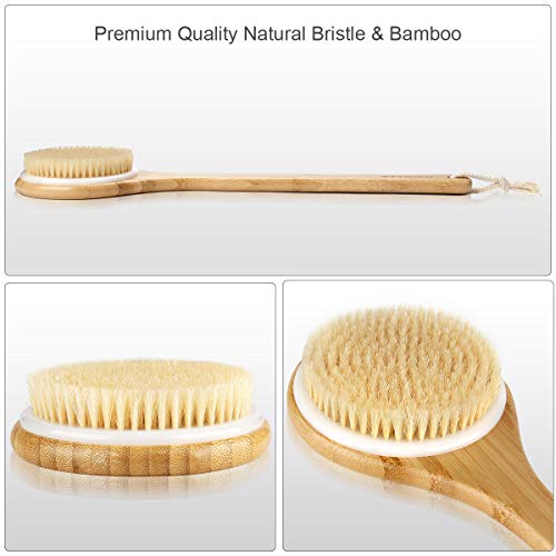 Philorn Cepillo de Baño, Cuerpo Cepillo con Mango Largo de 15.7" de Bambú, Suave Natural Cerdas Cepillo, Cepillo Espalda Ducha para Masaje, Promueve la Circulación Sanguínea, Celulitis Exfoliante