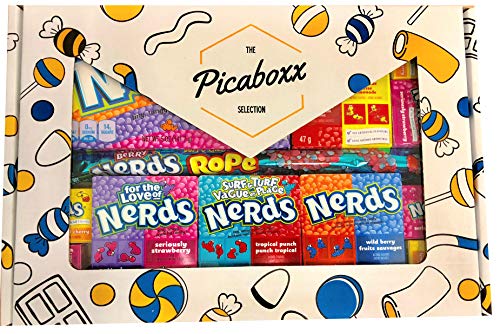 Picaboxx Wonka Nerds Caja de regalo American Candy Selection ★ 12 productos Value Pack ★ American Candy Hamper ★ Caja de regalo dulce con escaparate