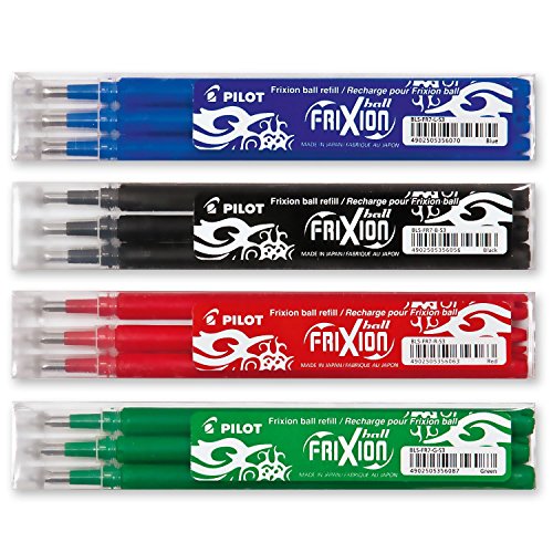 Piloto Frixion Ball Rollerball - 4 Ersatzminensets 3 Piezas en Azul, Negro, Rojo, Verde