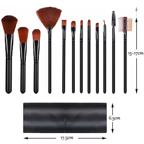 Pinceles de Maquillaje, 12 piezas Fibra Sintética Brochas Maquillaje, Cepillo de Maquillaje Cosmético, para Sombra de Ojos Corrector Rubor Cejas Labios Pestañas Delineador Crema Set Brochas (Negro)