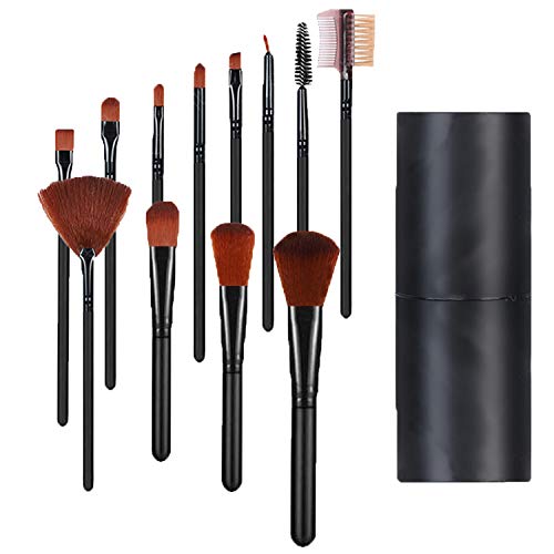 Pinceles de Maquillaje, 12 piezas Fibra Sintética Brochas Maquillaje, Cepillo de Maquillaje Cosmético, para Sombra de Ojos Corrector Rubor Cejas Labios Pestañas Delineador Crema Set Brochas (Negro)