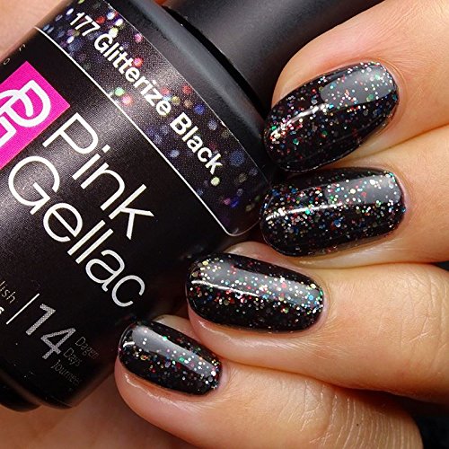 PINK Gellac color 177 Negro Glitterize Black esmalte pintauñas 15ml gel permanente 14 días