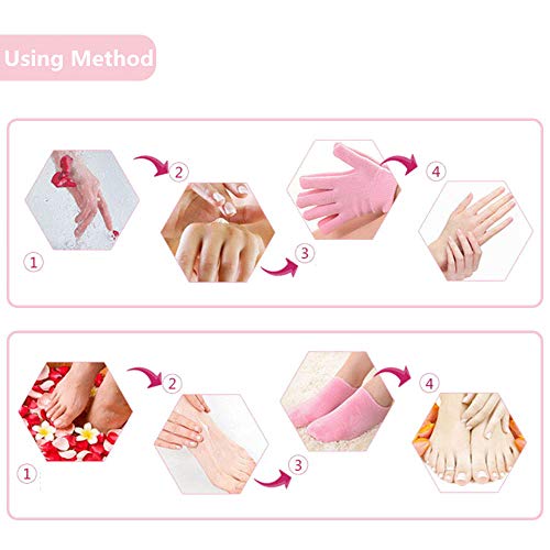 Pinkiou Soften SPA Gel Hidratante guantes y calcetines para hidratar el cuidado de la piel agrietada (Rosa)