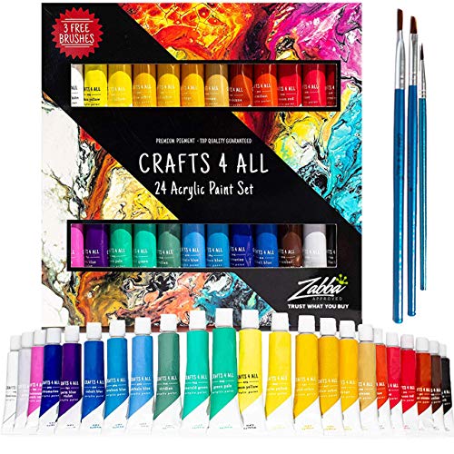 Pintura acrílica 24 set de Crafts 4 All para papel, lienzo, madera, cerámica, telas y manualidades. Colores no tóxicos. Pigmentos duraderos: para principiantes, estudiantes y artistas profesionales